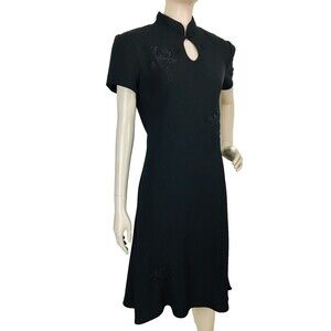 Vintage 90s Scarlett Black Embroidered Beaded Keyhole Dress Size 6